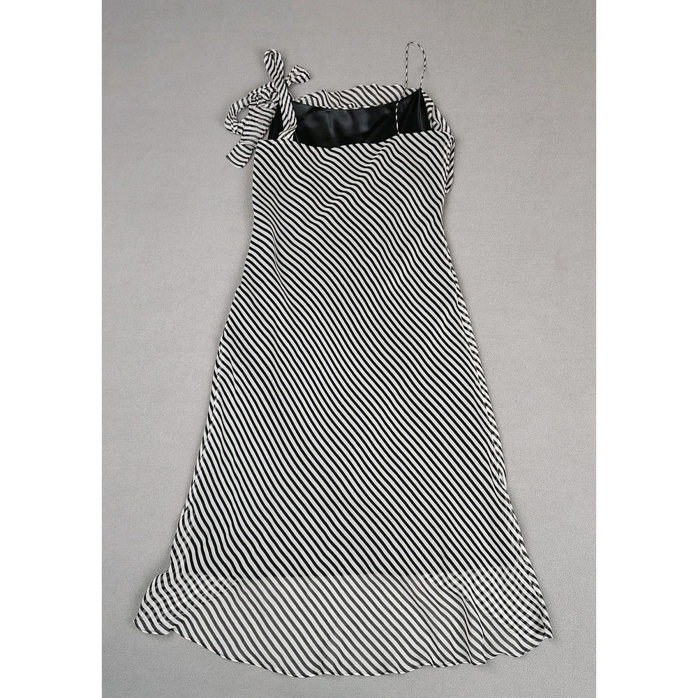 Vision 100% Silk Dress Women 12 Black White Striped Lightweight Flowy Slip On - Picture 8 of 9